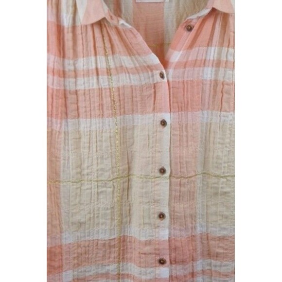 Anthropologie Cotton Gauze Blouse Top Size 12 Peach Cream Gold Holding Horses - Picture 3 of 5